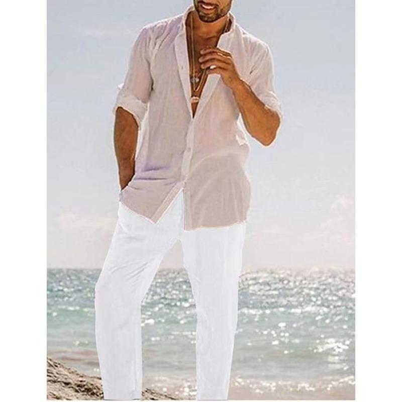 Herren Freizeit Atmungsaktive Baumwoll-Leinen Kordelzug Hose – Atmungsaktive Sommer Strandhose