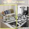 For Dish rack, Stainless steel dish drainer, Multi-functional 2-tier dish drying rack with draining tray, utensil holder, hooks