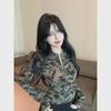 Camouflage Back Strap Long-Sleeve Slim Zipper Top - Autumn Women's Sexy Design