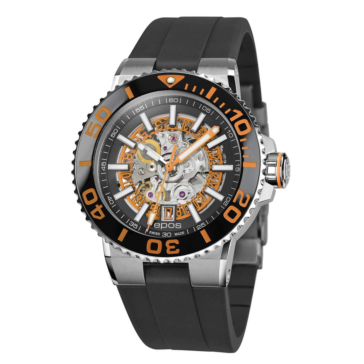 

Watch Epos Automatic 500m Water Resistant Ceramic Bezel Sportive 3441SKBKORR Orange [EPOS] Diver s Men s чорний