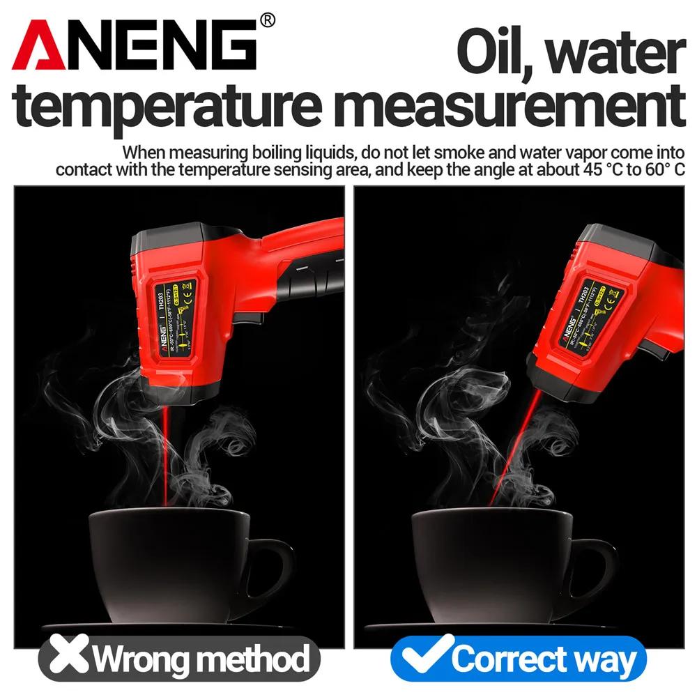 New Infrared Thermometer -50~600℃ Digital Temperature Meter Non-contact Pyrometer Tester IR Hygrometer Industrial Tool ANENG TH203 Kitchen Baked Foods