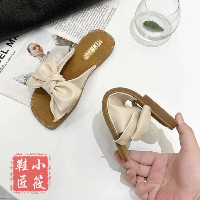 Bow Maternity Slippers Women's Summer Wear Flat Bottom Fashionable Versatile Word Soft Bottom Comfortable Non-slip Cool Slippers