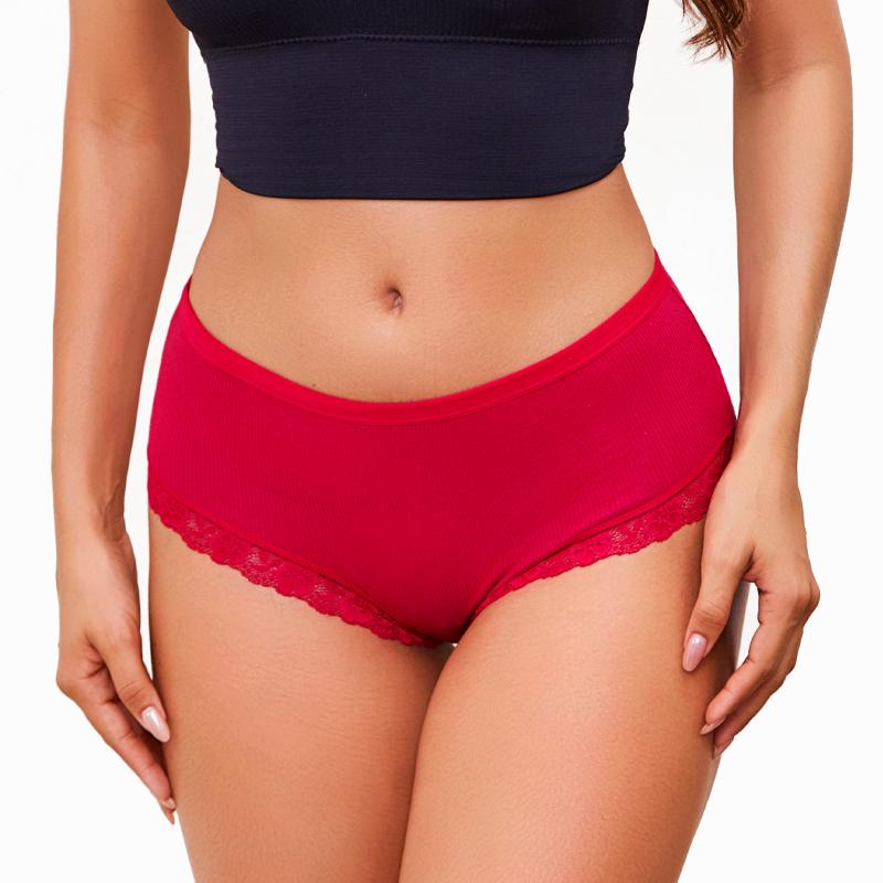 FINETOO 3Pcs/Set Women's Cotton Patchwork Lace Underwear Solid Color High Rise Ribbed Underpants Soft Breathable Panties Female Lingerie