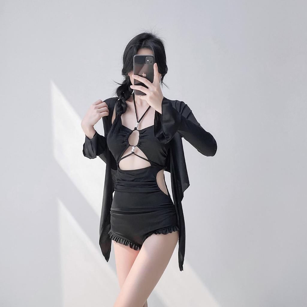 Damski dwuczęściowy strój kąpielowy wyszczuplający z kontrolą brzucha, zakrywający całe ciało top z długim rękawem, wysokiej klasy konserwatywny strój kurortowy