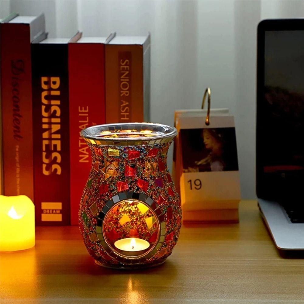 Durable Essential Oil Burner Classic Fragrance Warmer Stained Glass Aroma Lamp  Candlestick Vase