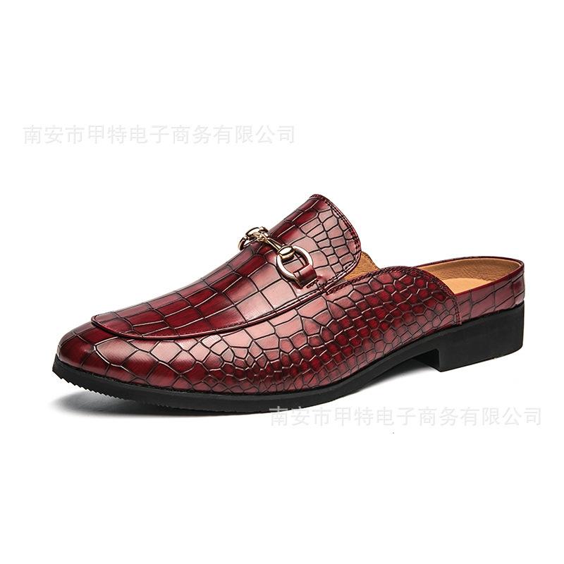 Tide half slippers men's heelless lazy pointed leather shoes summer new baotou half