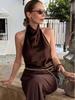 Haut dos-nu en satin sans manches pour femme - Style européen et américain - Couleur unie