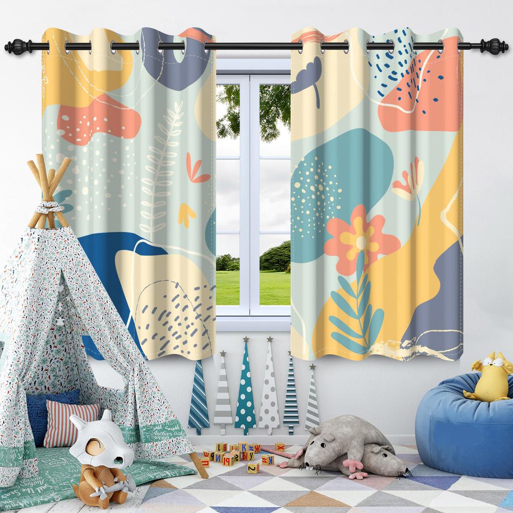 2pcs Curtains Cute Pattern Children Bedroom Daily Home Living Room Apartment Window Decor Blackout Curtains Heat Insulation