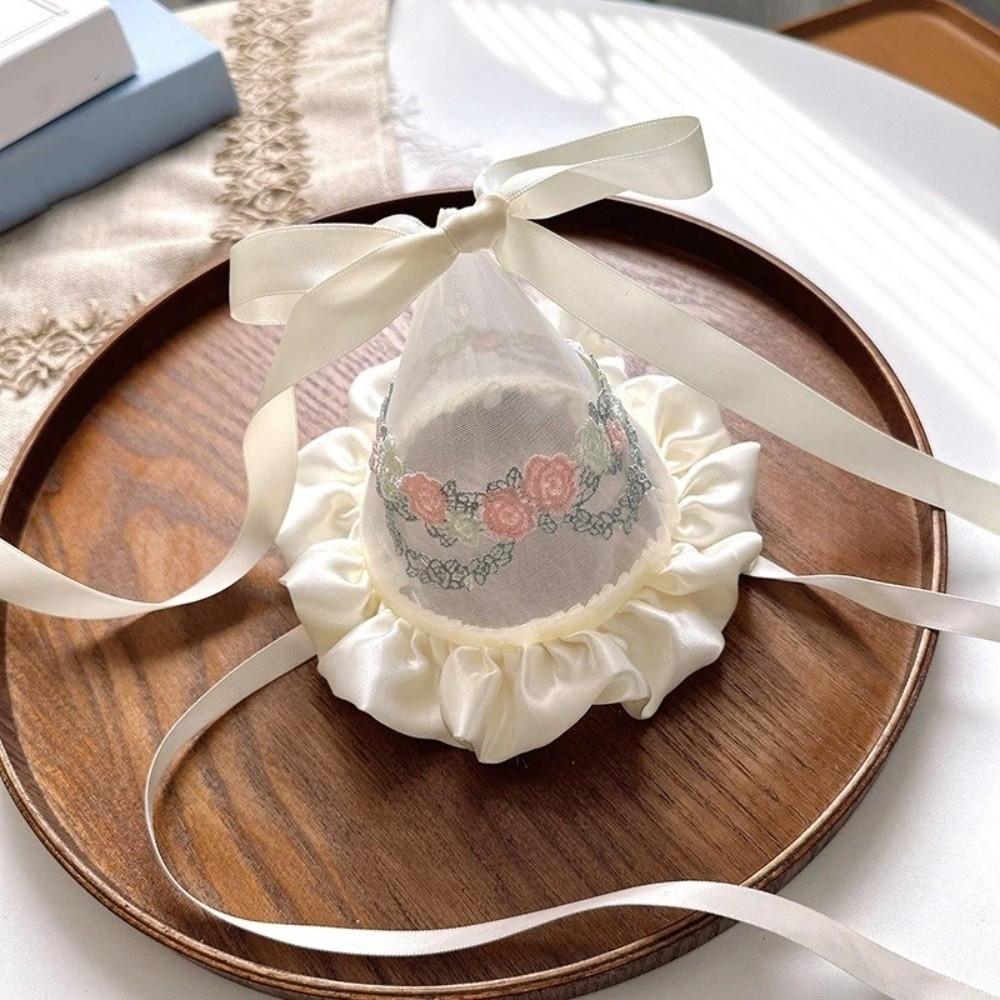 Cone Hats Mesh Birthday Hat Embroidery Birthday Crown Flower Knot Headband  Birthday Party