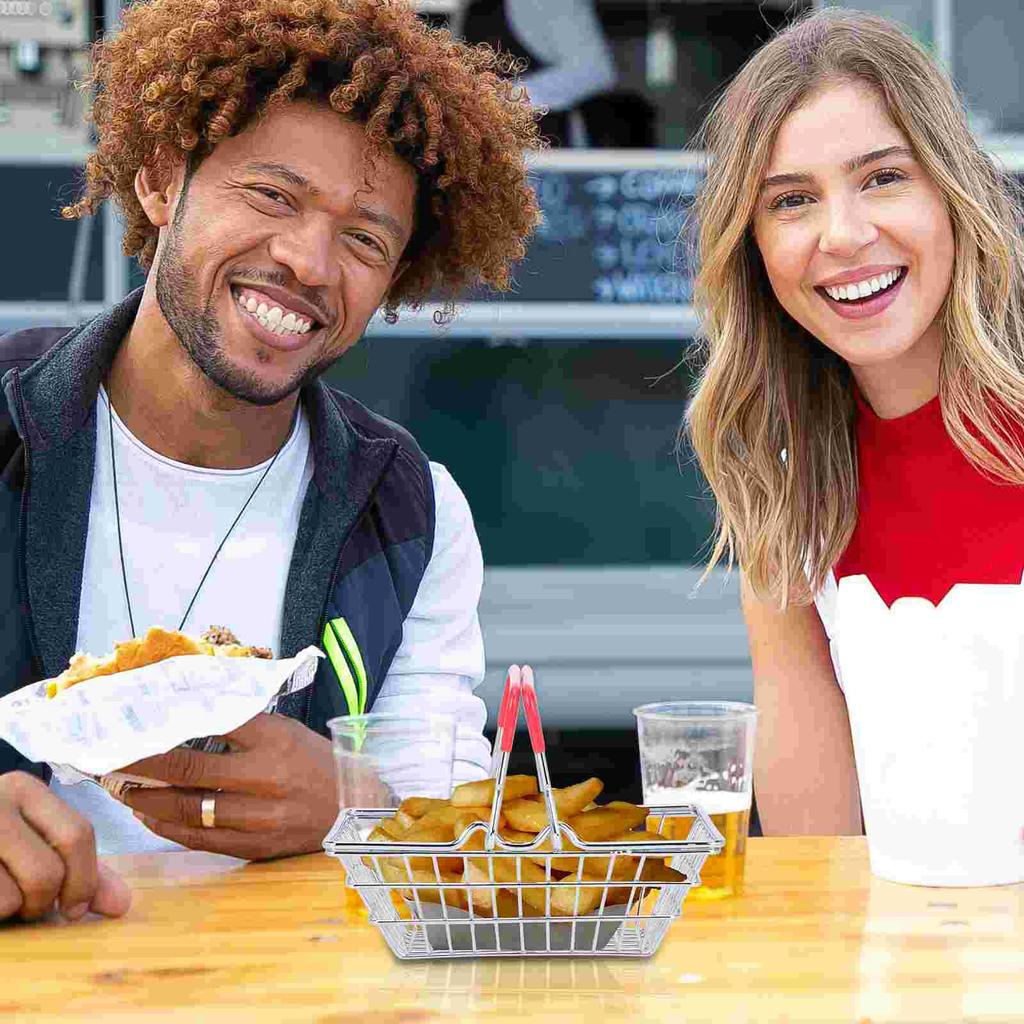 2 Pcs Snack Basket Stainless Steel Food Container Bar Supply Holder Trays Restaurant Storage Fried Practical Snacks Tool