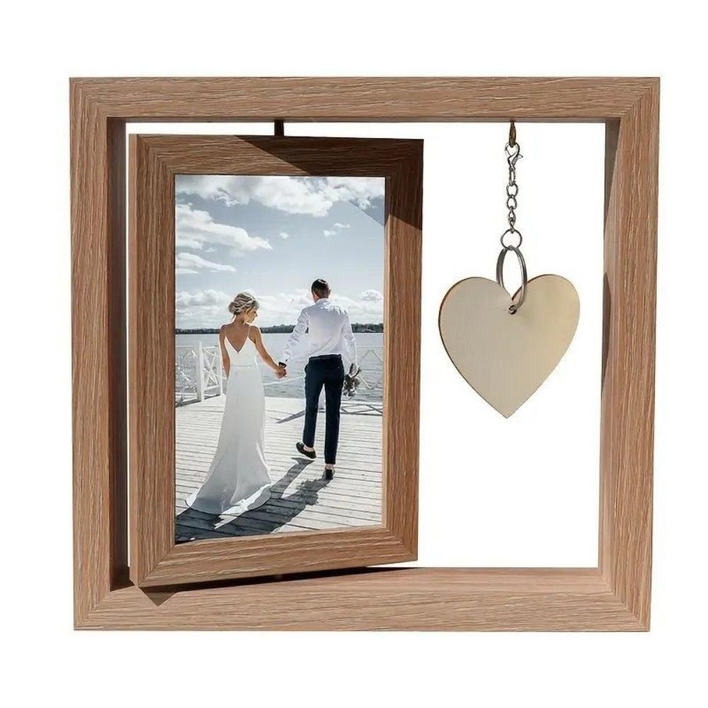 With Heart Pendant Desktop Photo Frame Wooden Photo Display Frame  Home Supplies