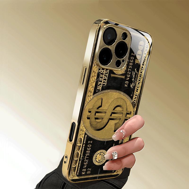 Trend Creativity Banknote Luxurious High-end Phone Case Electroplated Glass PhoneCase for iPhone 17161514131211pm Pro Plus