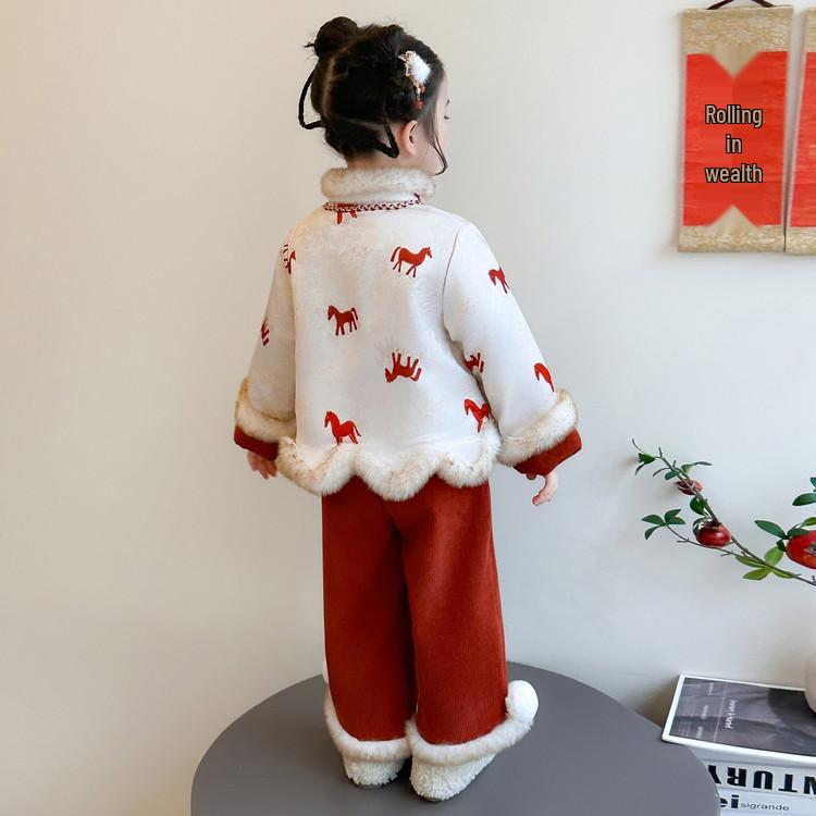 Meng Tang Tang 2025 Girls' Chinese New Year Hanfu Set - Children's Festive Winter Outfit