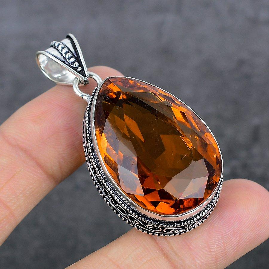 Citrine Handmade 925 Sterling Silver Jewelry Pendant 2.09" W2w92