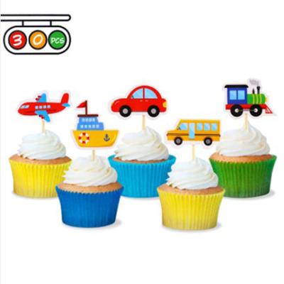10 Stück Cartoon Auto Transport Cupcake Topper Lebensmittelspieße Kinder Geburtstagsparty Gastgeschenke