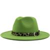 Fashion leopard print belt woolen top hat ladies jazz hat autumn and winter versatile felt hat flat edge top hat church hat