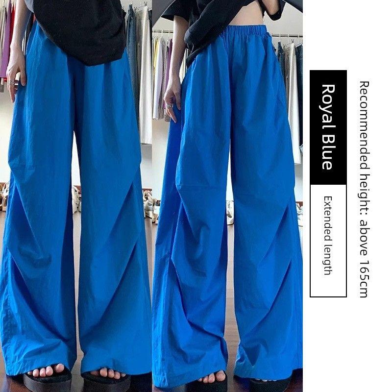 

Red Quick-Dry Work Pants for Women, Summer Thin Style, Petite Casual American-Style Loose Lazy Parachute Wide-Leg Pants Royal Blue [Extended Length] Premium Quality L