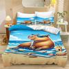 Cute Capybara Duvet Cover Single, Kawaii Animal Funny Wildlife Rodent Green Brown Bedroom Decor Quilt Cover Set for Children