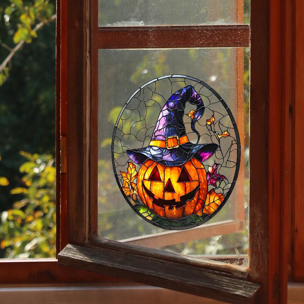 Halloween Pumpkin Witch Hat Uv Static Glass Showcase Home Stickers Decor