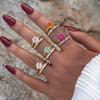 Exquisite Colorful Zircon Flower Design Stainless Steel Rings Gold Plated Waterproof Jewelry For Daily Wear Vacation Seaside