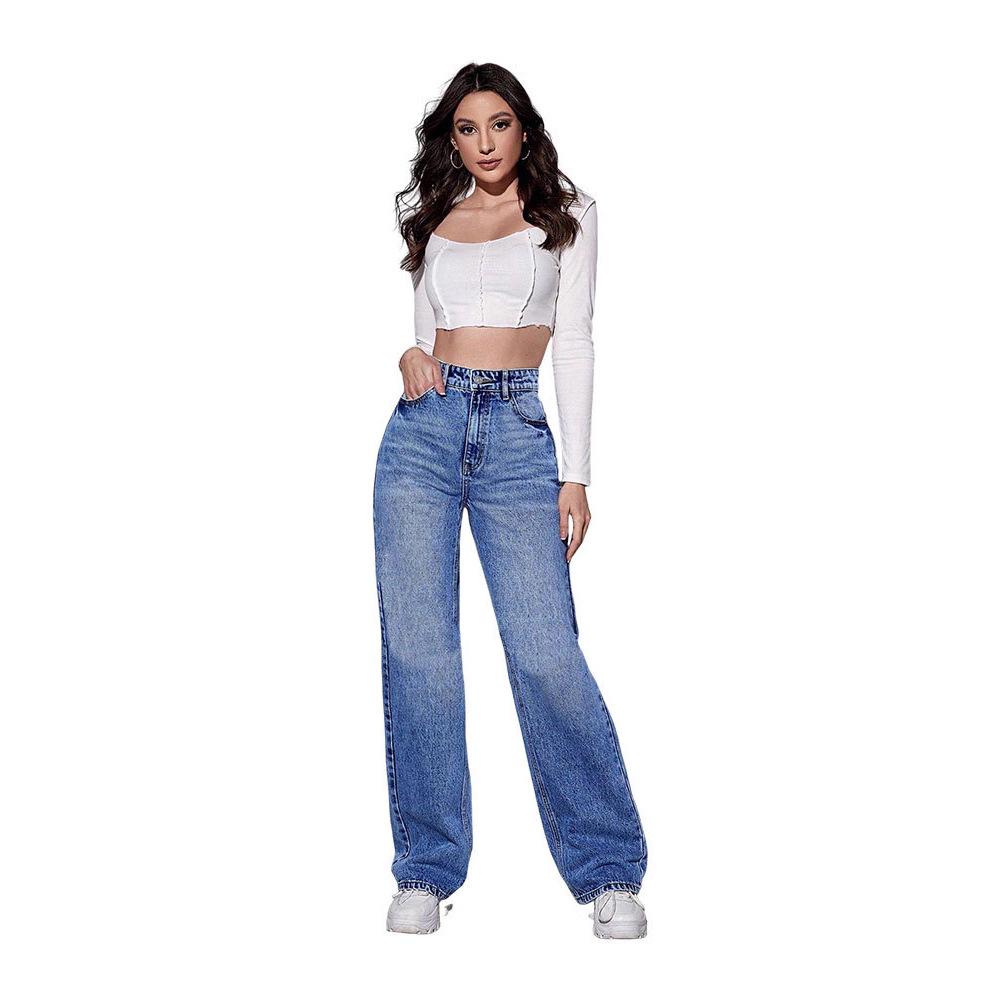

Nostalgic Spring & Autumn Women s High-Waisted Blue Jeans - Casual, Versatile, Straight-Leg, Slimming, Children s Sizes Available L синий
