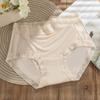 Women Mid Waist Seamless Lace Trim Solid Color Silk Crotch Panties Briefs