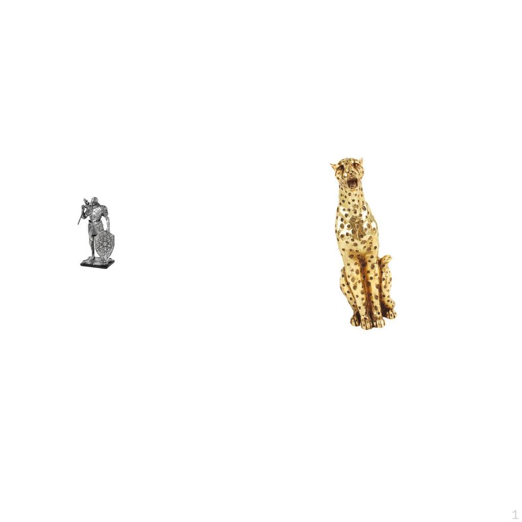 Nordic Resin Knight And Gold Cheetah Figurine Abstract Animal Sculpture Art Ornament for Desk Office