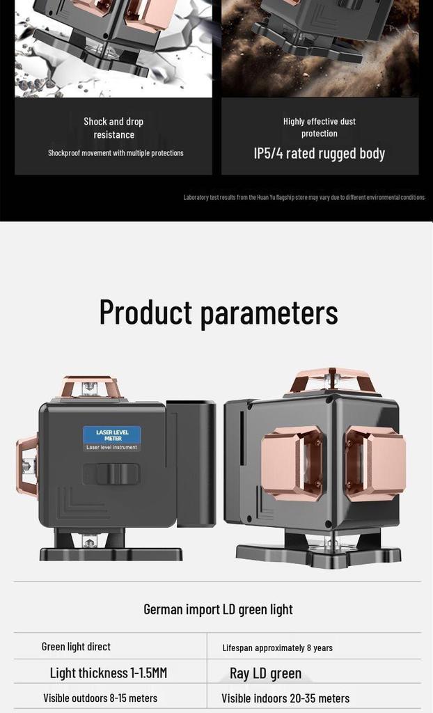 12-Line High-Precision Laser Level with Infrared for Indoor/Outdoor Use