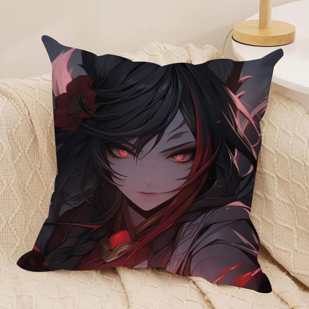 NineTailed Fox Girl Cushion Cover Silky Short Plush Invisible Zipper Dustproof Sofa Pillow Case for Home Decor
