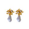European and American popular irregular metal flower pearl stud earrings French fresh and unique commuter versatile ear jewelry
