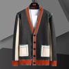 Men's Trendy Color Block V-neck Knit Cardigan - Korean Style Autumn/Winter Sweater Coat
