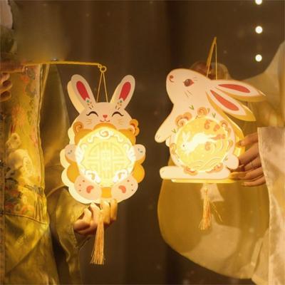 Chinese Style Rabbit Lantern Cartoon Glowing Mid-Autumn Festival Lantern DIY Material Package Handmade Traditional Craft Lantern