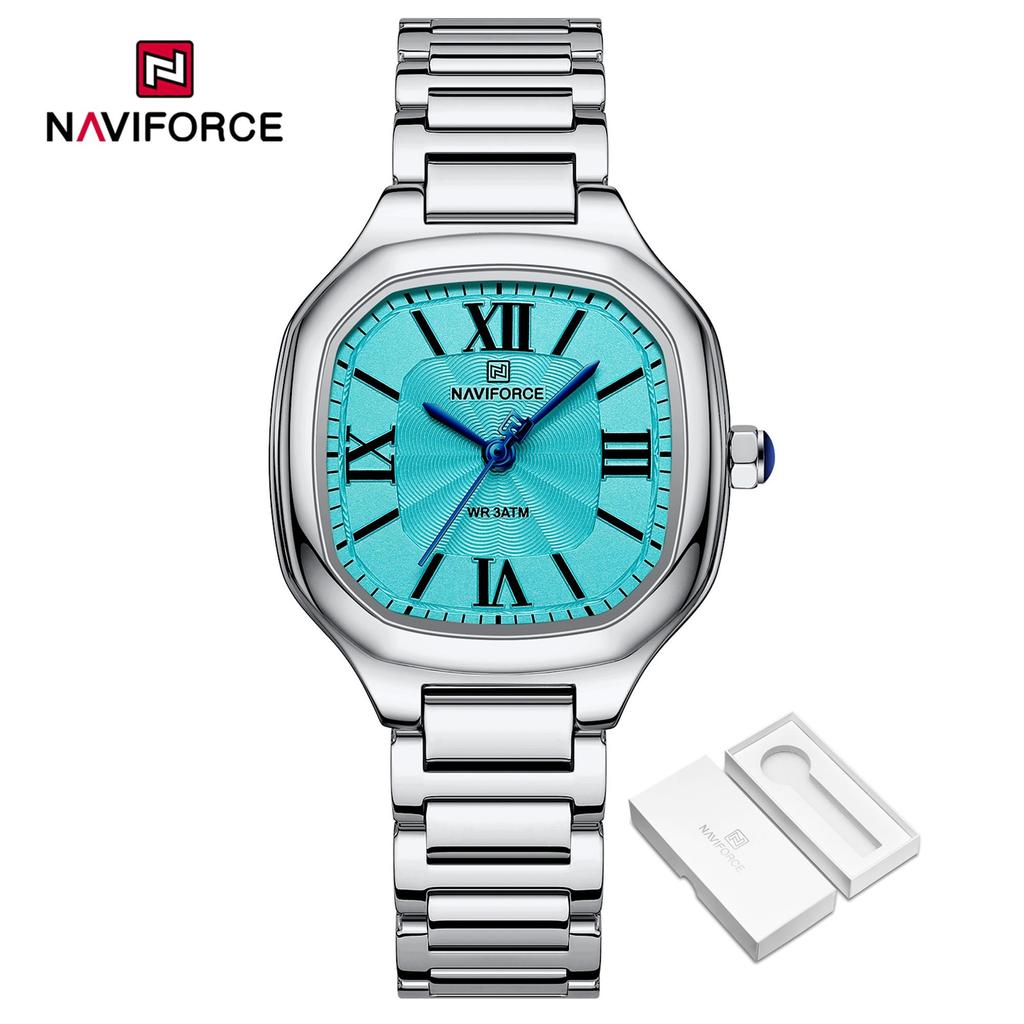 Naviforce Original Watch Women Waterpoof Stainless Steel Square Wristwatch Casual Elegant Ladies Watch Roman Numerals Dial NF5042