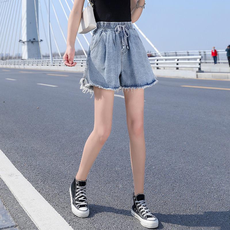 Džínové šortky velké velikosti Dámské široké nohavice střihu A volné, upnuté, vysoký pas