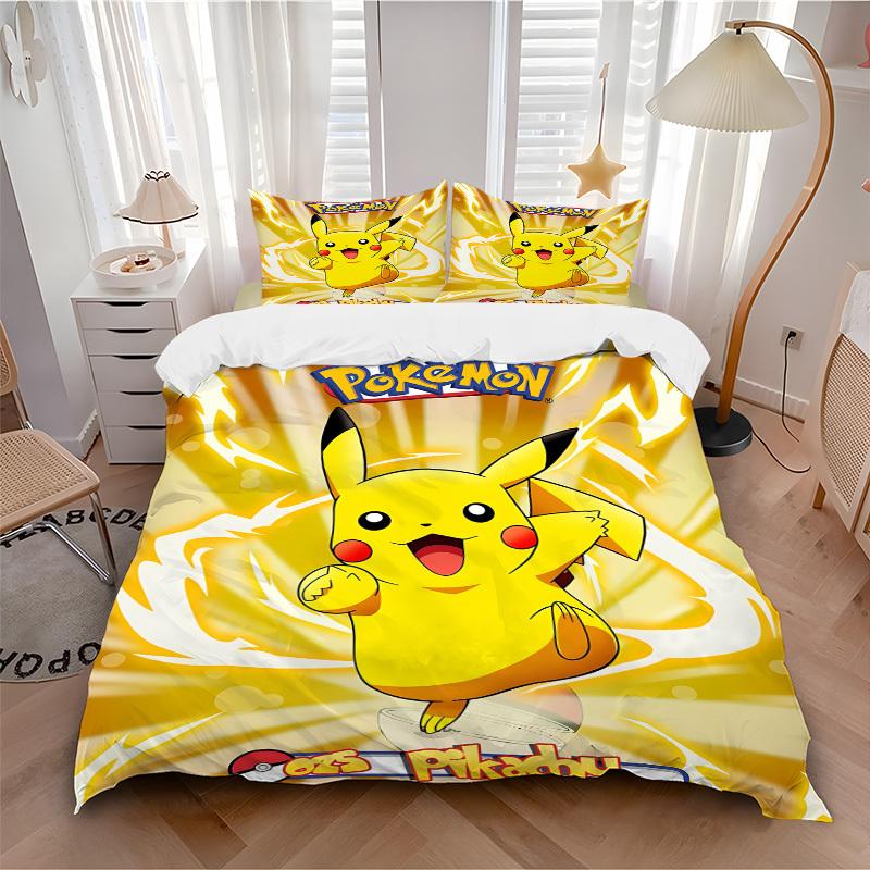 

3pcs bedding set Pikachu Electric Includes 1 Comforter+2 Pillowcases, Without Pillow Inserts, Soft Comfortable, Lightweight Breathable,179 135x200cm