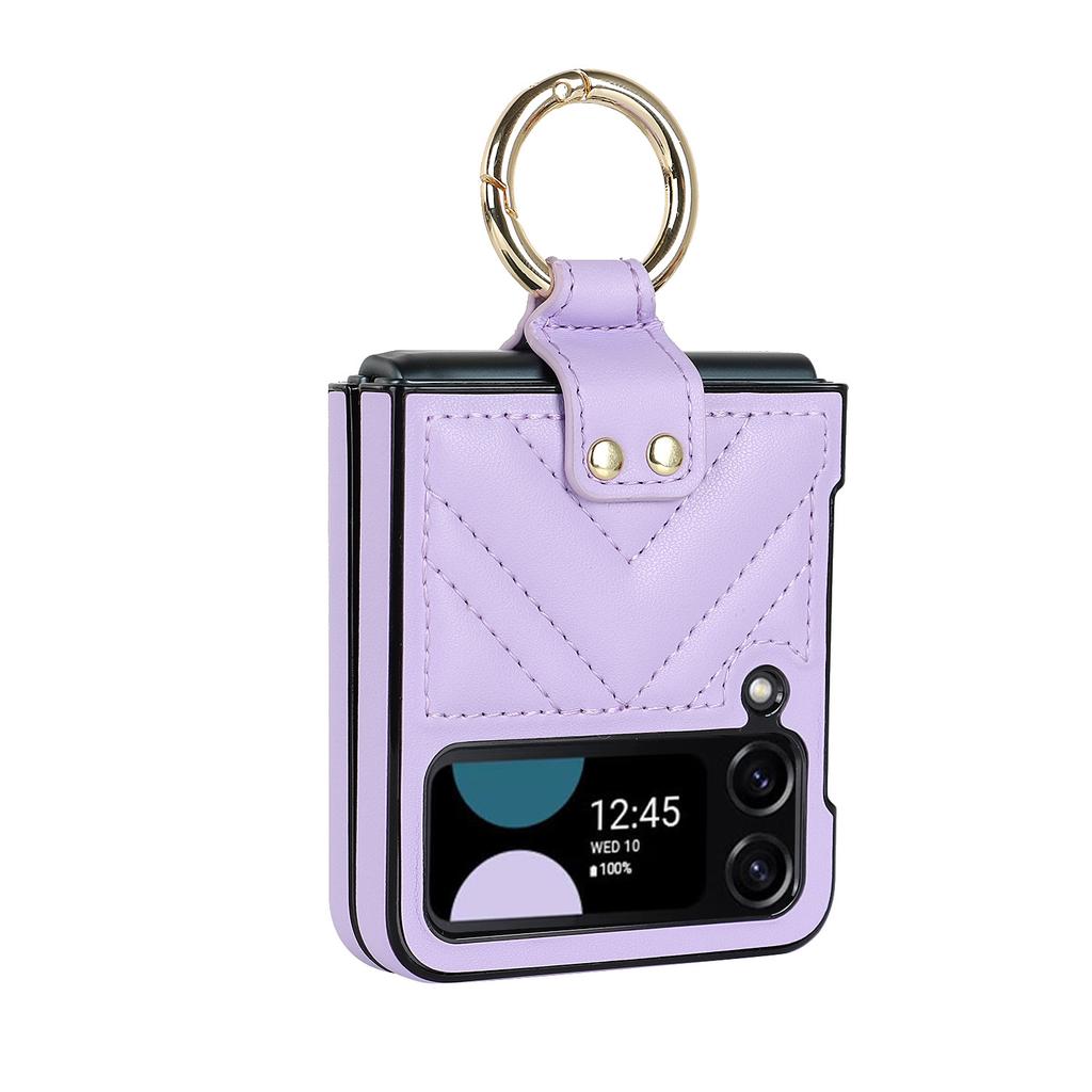 Applicable to Samsung Zflip4 Rhombus Folding Ring Mobile Phone Case Zflip3 Women's Fashion All-Inclusive Ring Leather Case