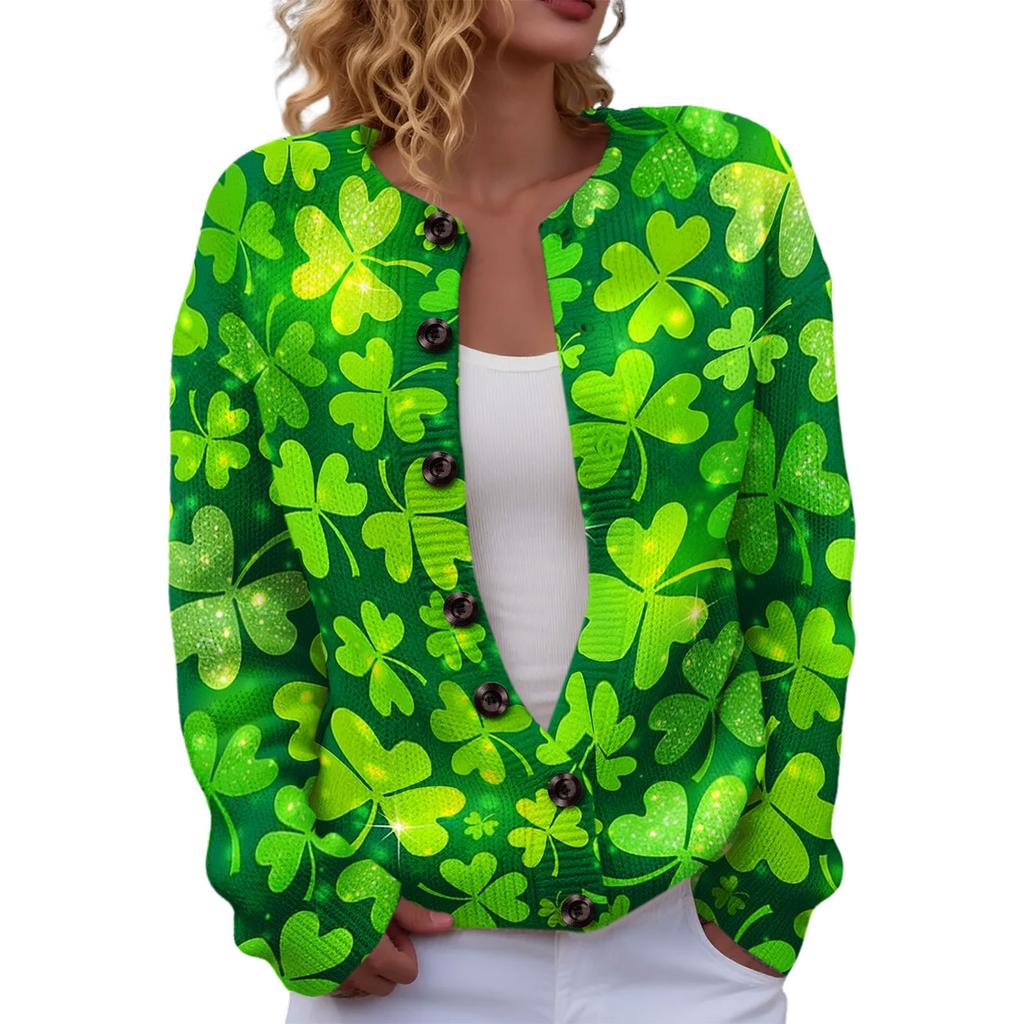LXF-YK52 Crew Neck Cardigan St. Patrick's 3D Printed Sweater New Knitted European beautiful woman