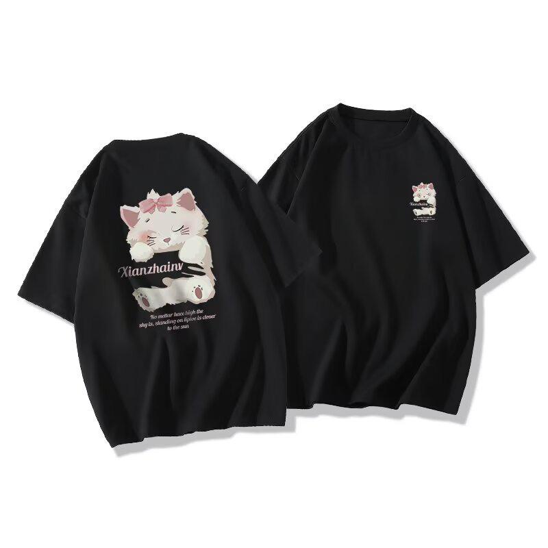 

2025 Women s Loose Fit Pure Cotton Short-Sleeve T-Shirt - Trendy, High-Quality, Versatile Summer Top XXL чёрный