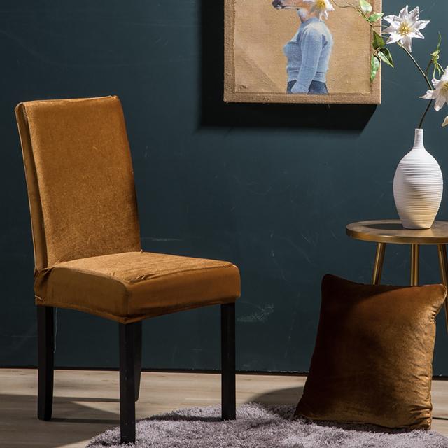 Airldianer Samt-Stretch-Stuhlbezug, Esszimmer-Schonbezüge, einfarbig, Spandex-Plüsch-Stuhlhussen, Schutz für das Esszimmer zu Hause universal sizes brown