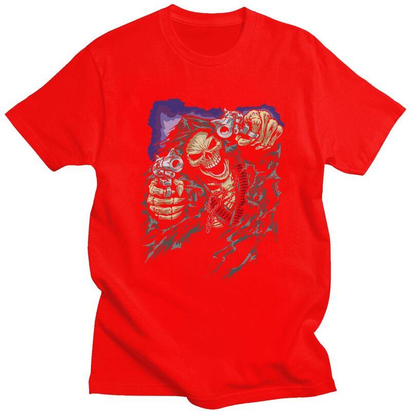 

Custom Anime Skull Shooting T Shirt for Men Tshirt Fashion Tees Short Sleeve Death Grim Reaper Tshirts Slim Fit Clothing S