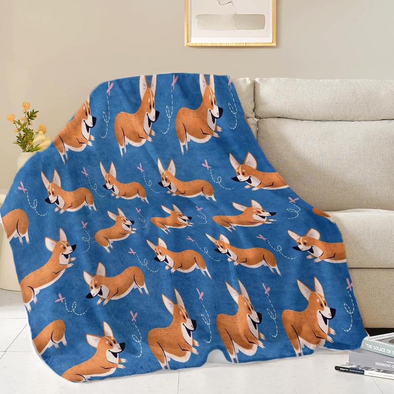 30x40in Print Corgi Blanket For Adults Cute Dog Throw Blankets Couch Bed Children Soft Plush Flannel Blanket Children Gift