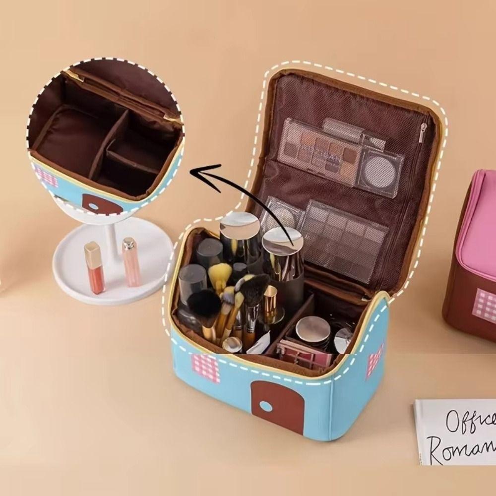 Cute Travel Makeup Handbag Polyester Cosmetic Case Cartoon House Shape Makeup Bag  for Women