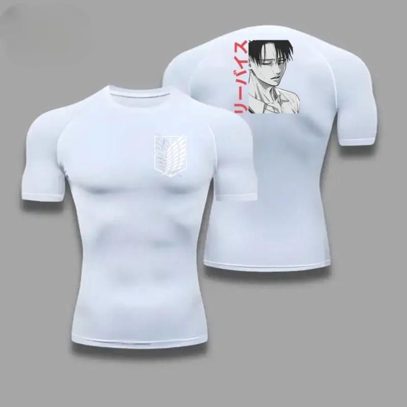 Men Compression Shirt Workout Quick Dry Levi Ackerman Print Top Breathable Sweat Absorbing Fit Fitness T-Shirt Sweat-Resistant