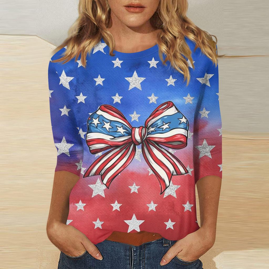 Women's Independence Day Print Round Neck Seven-Eighths Sleeve Top
