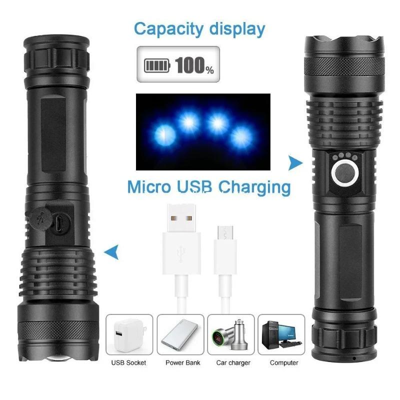 Most Powerful XHP50 LED Flashlight 18650 Rechargeable USB Torch Light Flashlights High Power Long Range Tactical Lantern