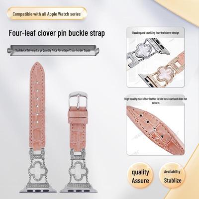 Vierblättriges Kleeblatt Lederarmband für Apple Watch (Kompatibel mit iWatch Serie 5-10) - Damenmode Uhrenarmband