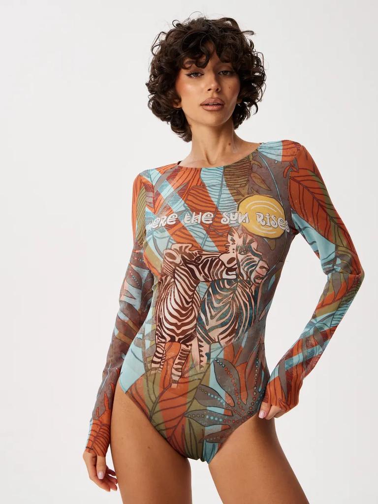 Dámské sexy jednodílné plavky s potiskem a výstřihem do V