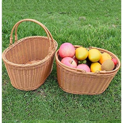 GrnArt Picnic Basket, Handwoven Wicker Basket, Washable, with Two Handles, Fruit Basket, Small Organizer, Stylish, Natural Material, Perfect for Fruit