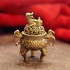 Antique Brass Three Legs Qilin Head Censer Burner Mini Ornaments Chinese Ancient Beast Censer Cover Solid Copper Tea Desk Decor