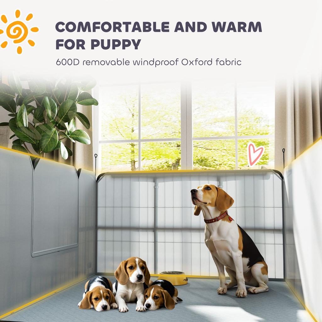 Steel Dog Whelping Box with Washable Whelping Pad, Wind-Resistant Cloth, for Small, Medium Dogs, 102 x 102 x 60cm